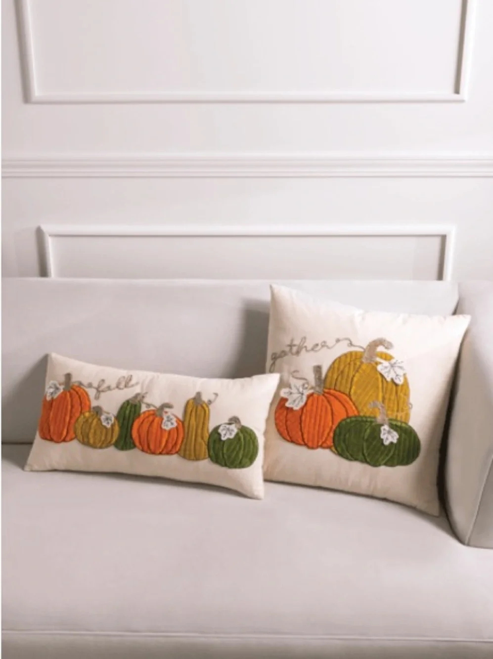 Mudpie long corduroy fall Pumpkin Embroidered Lumbar Pillow